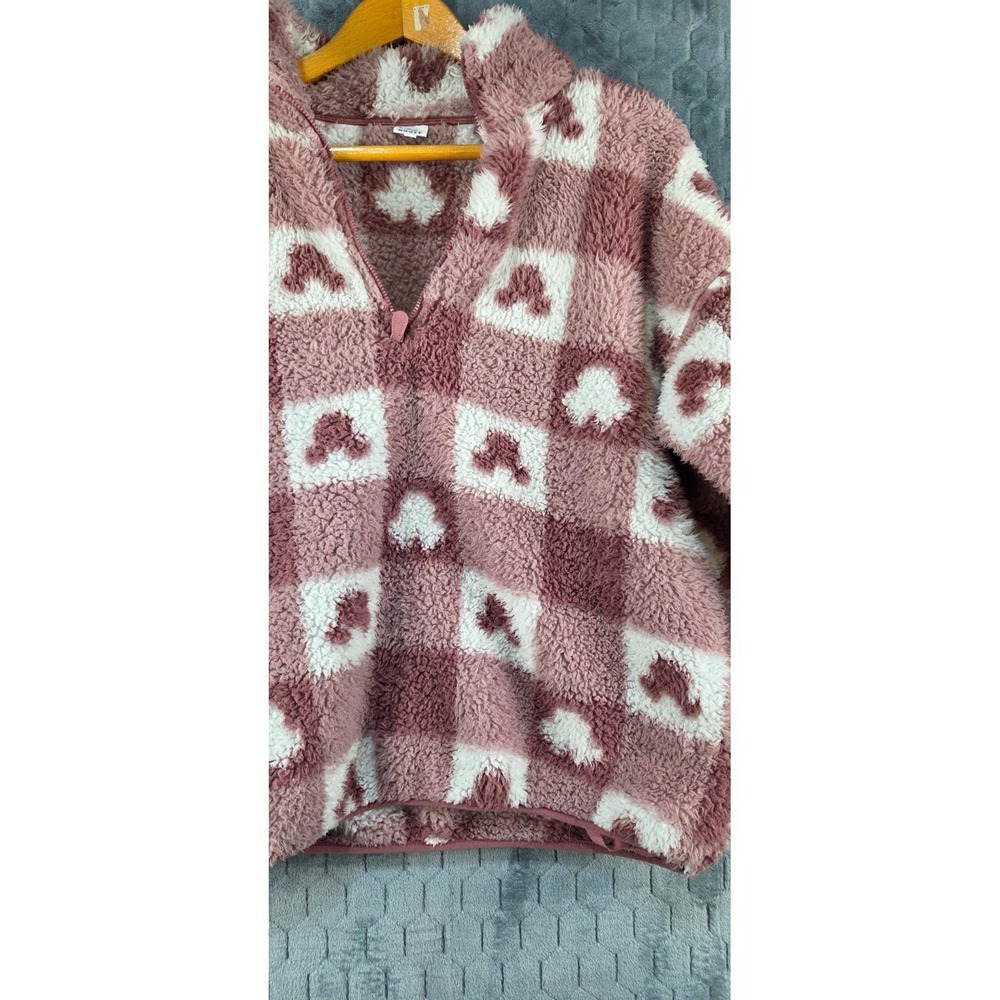Disney Minnie Mouse Sherpa Fleece Sweater 1/4 Zip Mauve White size Large - Picture 3 of 9